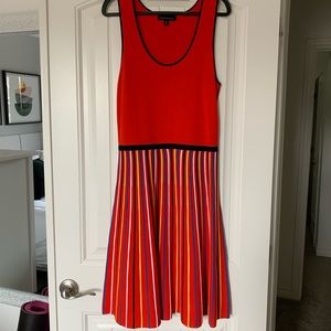 Banana Republic Red Dress with Multi-Coloured Striped Skirt